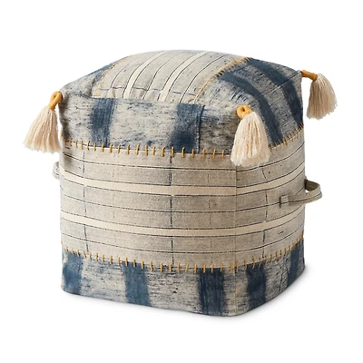Loloi Rowan Indigo and Ivory Pouf