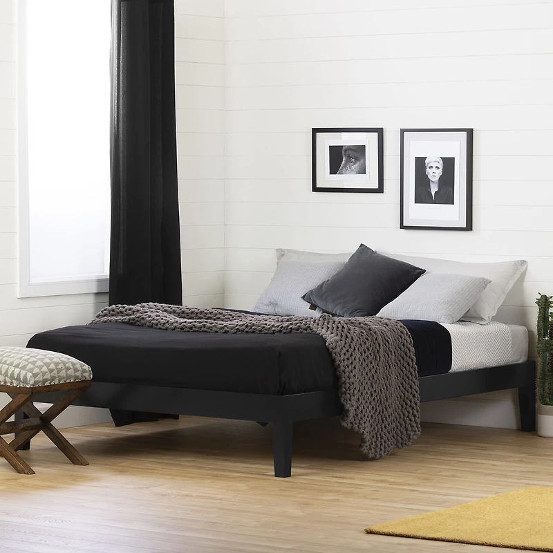 Vito Full Solid Wood Platform Bed in Pure Black by South Shore Furniture