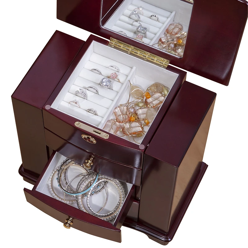 Mele and Co Waverly Finish Glass Top Wooden Watch Box - Cherry
