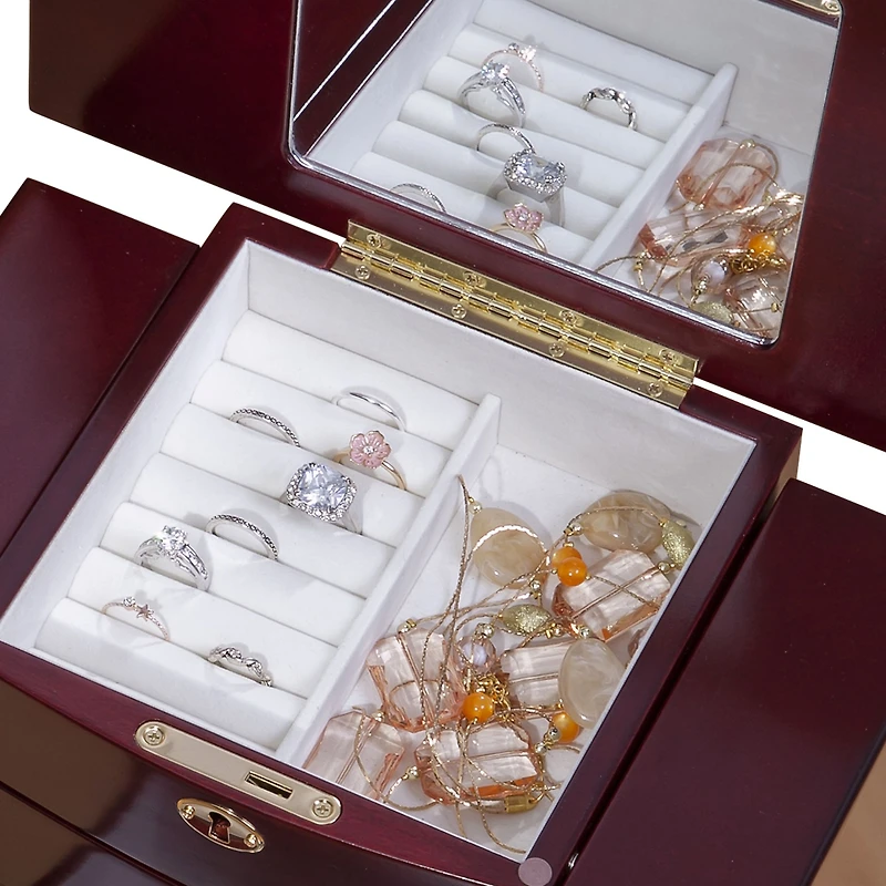 Mele and Co Waverly Finish Glass Top Wooden Watch Box - Cherry