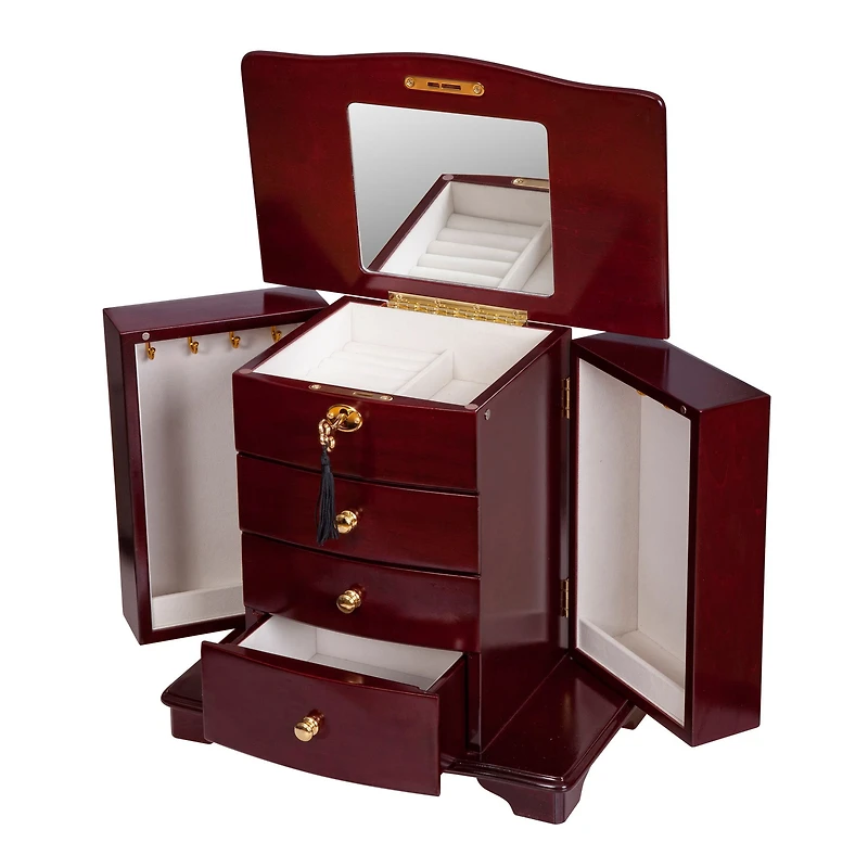 Mele and Co Waverly Finish Glass Top Wooden Watch Box - Cherry