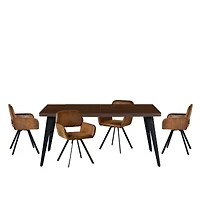 Dining Set with Brown Swivel Chairs, Set of 5 - Dark Brown