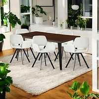 Dining Set with Beige Swivel Chairs, Set of 7 - Dark Brown
