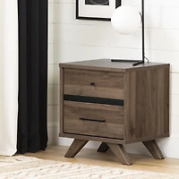 Flam 2-Drawer Nightstand in Natural Walnut and Matte Black by South Shore Furniture