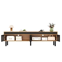 Modern 67" TV Stand with 4 Doors, Black & Natural Wood