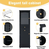 Armoire de rangement haute avec portes en verre – 63 po