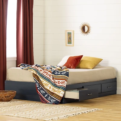 Ulysses Full Mates Platform Storage Bed with 3 Drawers - Blue