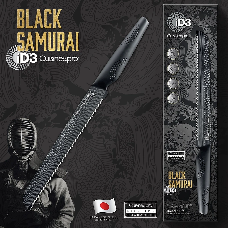 iD3 Black Samurai Bread Knife 22cm