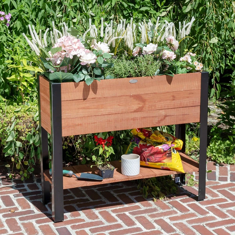 Urban Garden Raised Recycled Wood and Metal Planter with Shelf