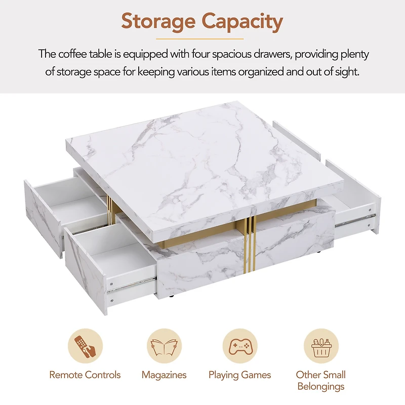 Table basse moderne blanche avec 4 tiroirs