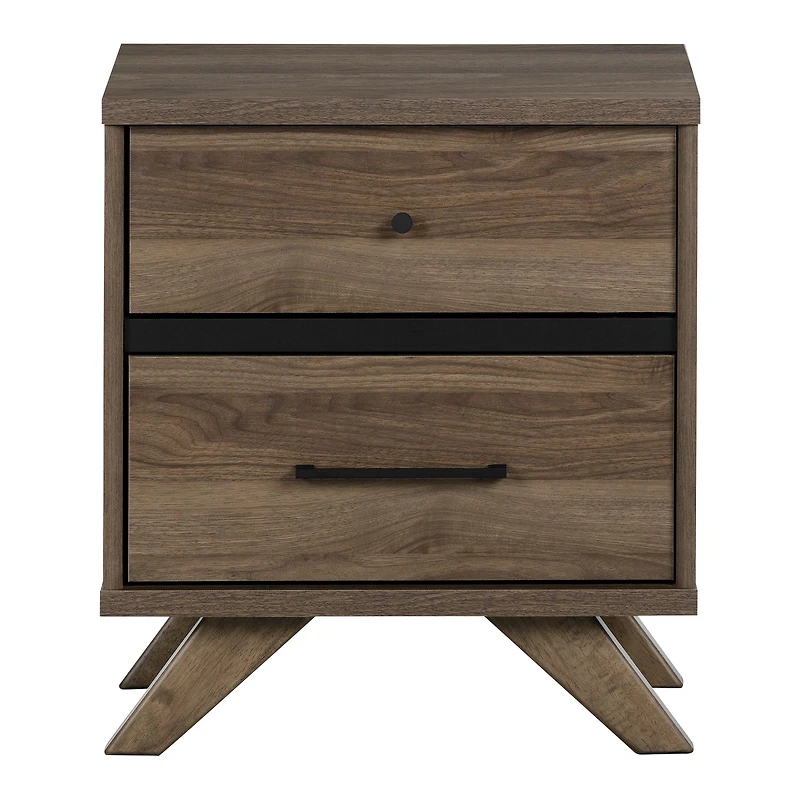 Flam 2-Drawer Nightstand in Natural Walnut and Matte Black by South Shore Furniture