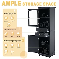 Tall Bathroom Storage Cabinet with Glass Doors - 63"