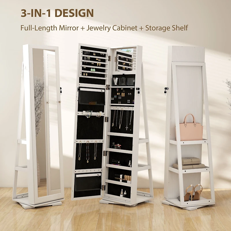Lockable Jewelry Armoire with Mirror