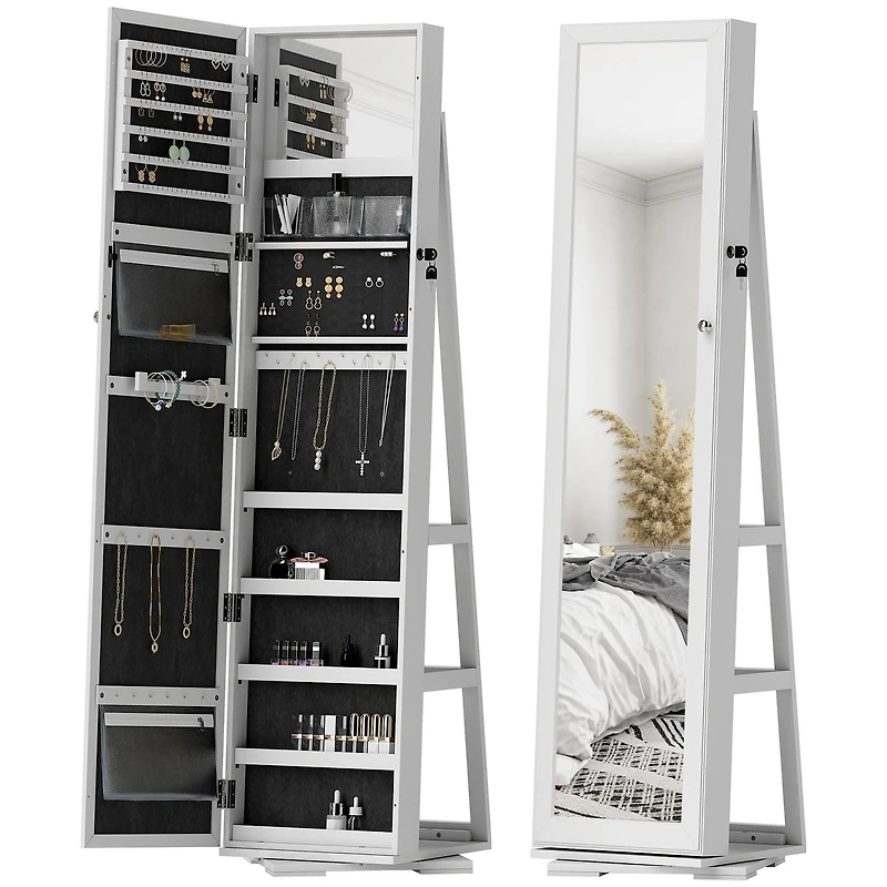 Lockable Jewelry Armoire with Mirror