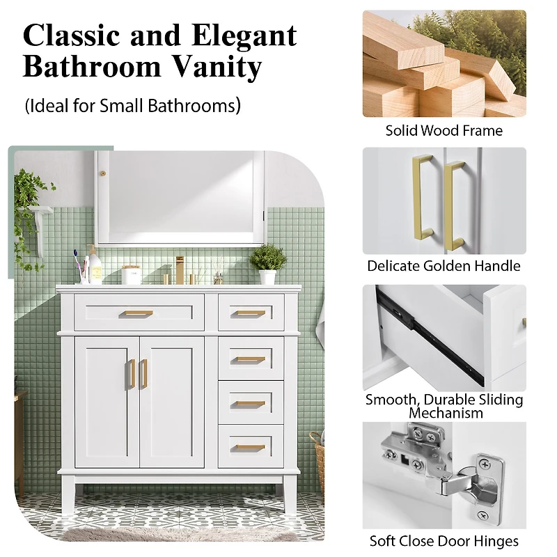 White Bathroom Vanity with Sink - 36"