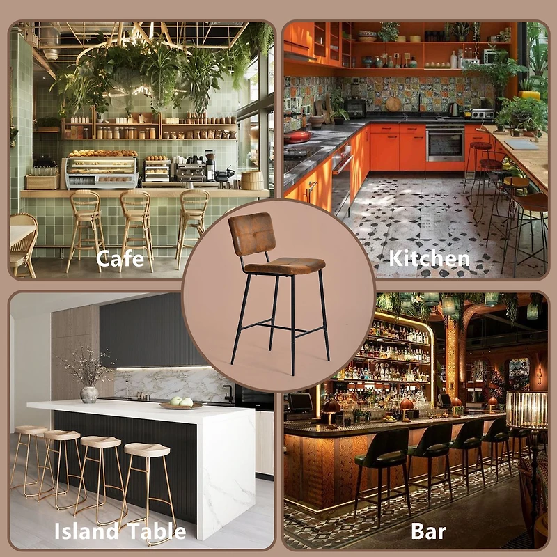 Brown Suede Bar Stools Set of 2, 27.2" Seat Height