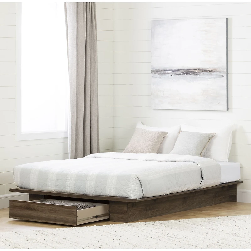 Tao Full/Queen Platform Bed with Storage Drawer Natural Walnut by South Shore Furniture