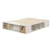 Avilla Queen Storage Platform Bed with Wicker Baskets Winter Oak by South Shore Furniture