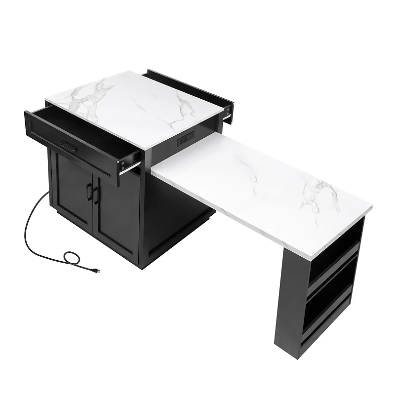 82.7" Black Kitchen Island with Extendable Table