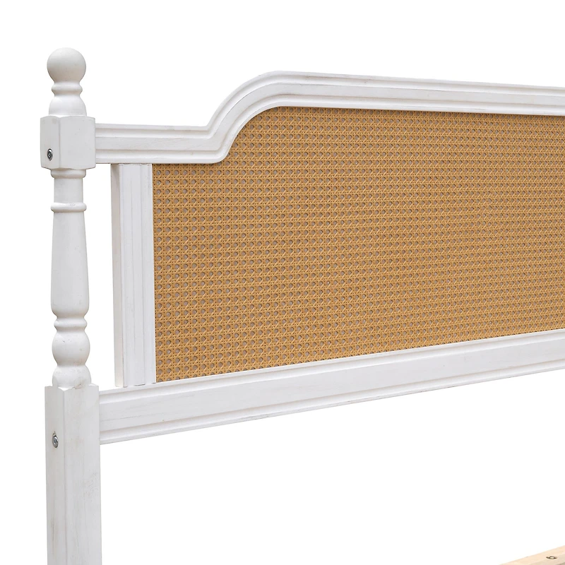 Traditional Rattan Queen Bed Frame Antique Walnut