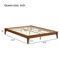 12" Queen Solid Bamboo Platform Bed Frame Brown