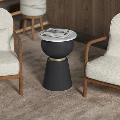 Alora Accent Table - Black/White/Brushed Gold Finish
