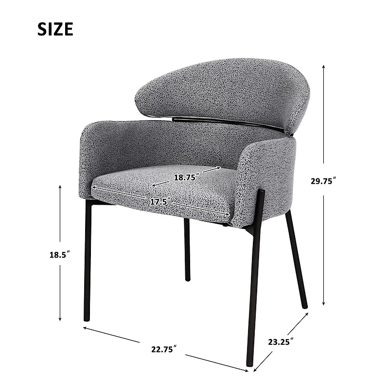 Set of 2 Modern Gray Upholstered Fabric Dining Chairs