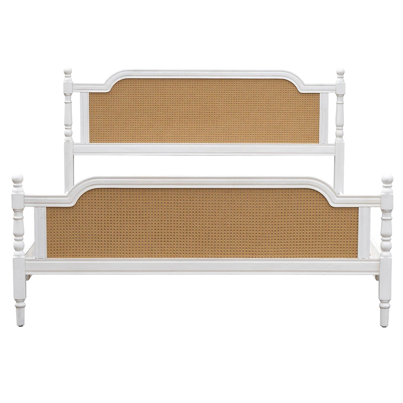 Lit queen en rotin traditionnel noyer antique