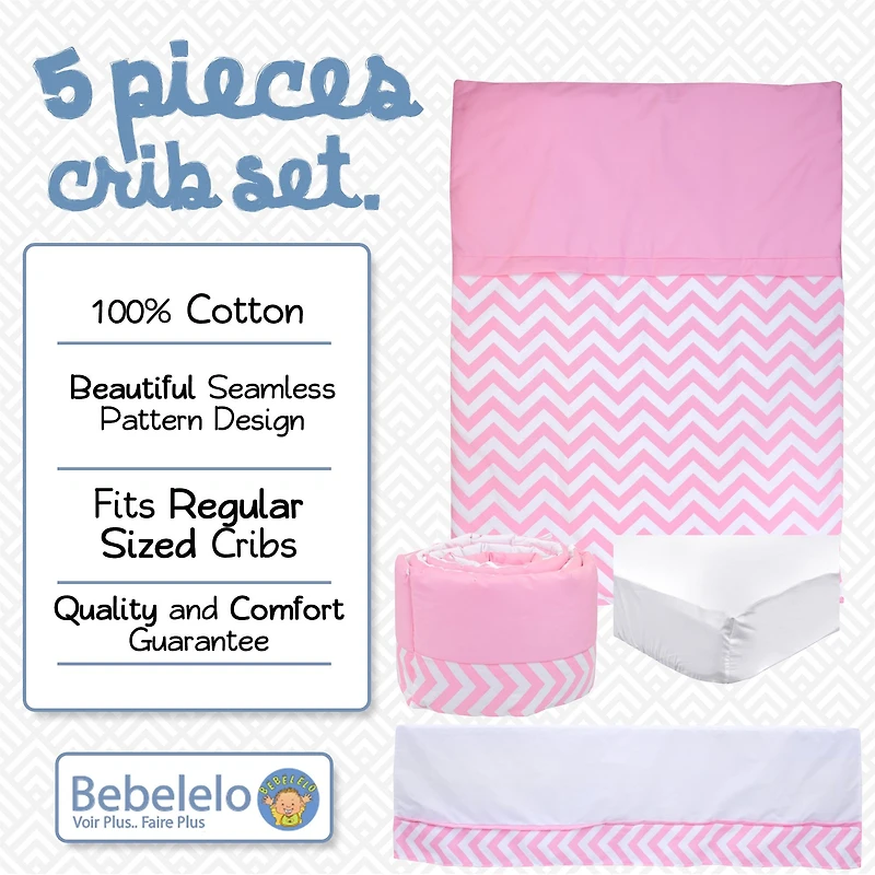 5-Piece Baby Bedding Set - Chevron Zigzag Pink