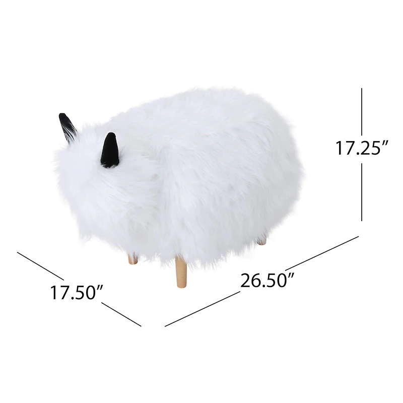 Pouf en faux yak blanc