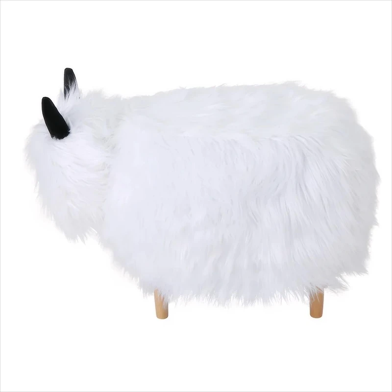 Pouf en faux yak blanc