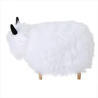 Pouf en faux yak blanc