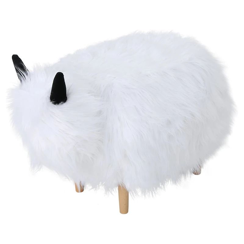 Pouf en faux yak blanc