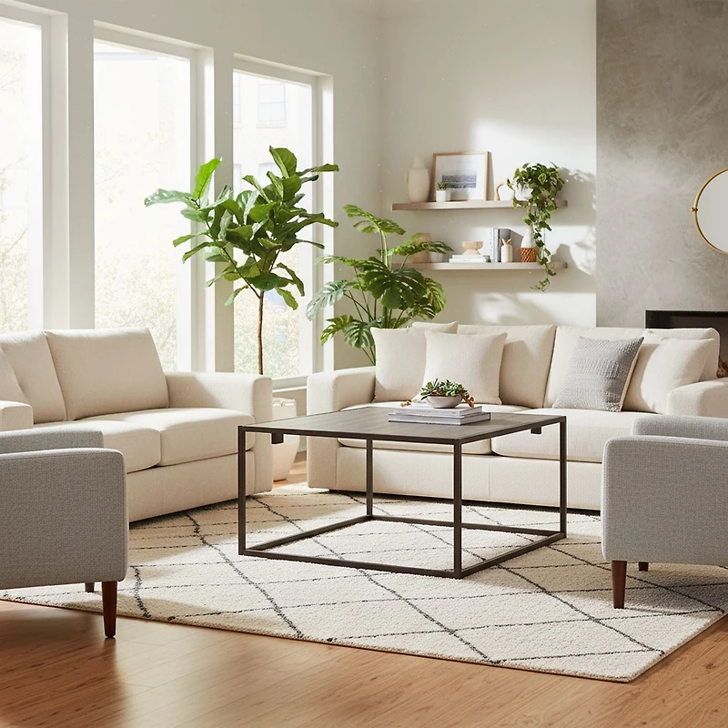 Modern Industrial Coffee Table, Driftwood Gray Finish - 34.25''