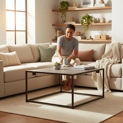 Modern Industrial Coffee Table, Driftwood Gray Finish - 34.25''