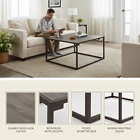 Modern Industrial Coffee Table, Driftwood Gray Finish - 34.25''