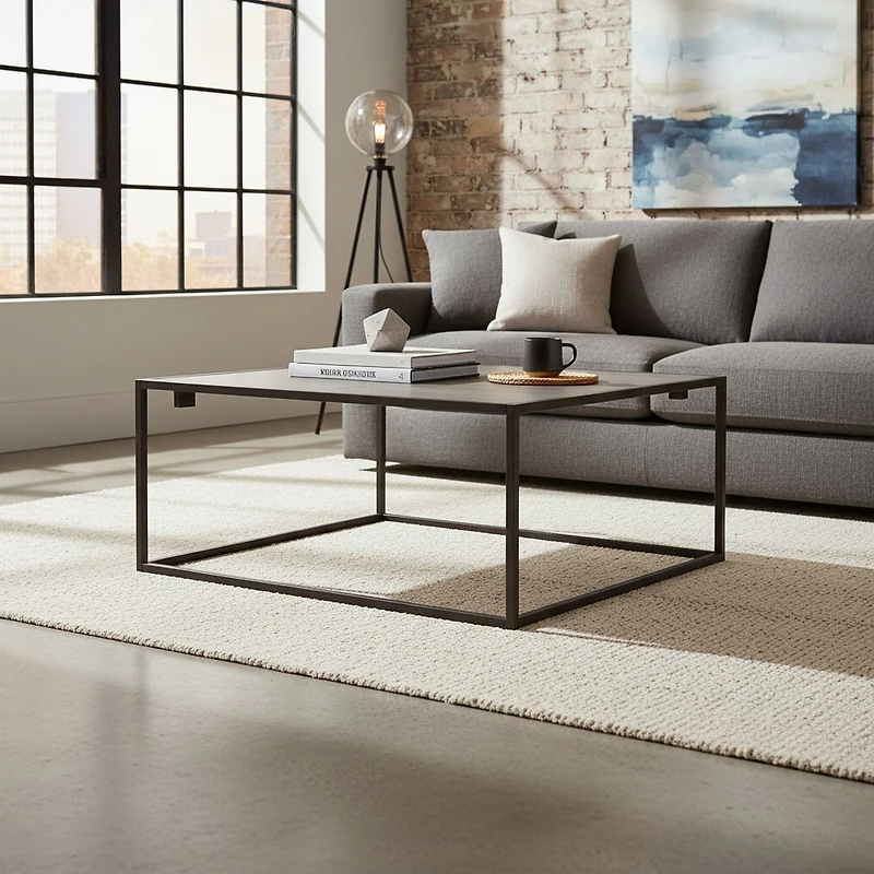 Modern Industrial Coffee Table, Driftwood Gray Finish - 34.25''