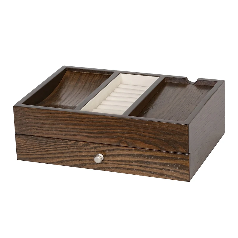 Mele and Co Rex Valet with Charging Cable - Dark Oak