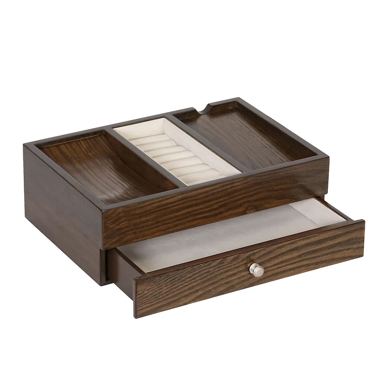 Mele and Co Rex Valet with Charging Cable - Dark Oak