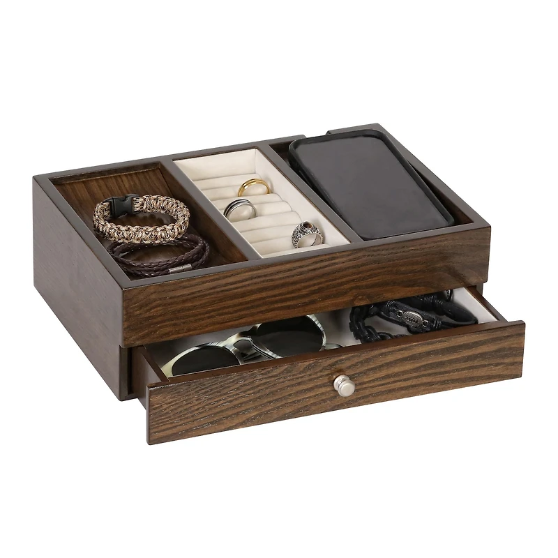 Mele and Co Rex Valet with Charging Cable - Dark Oak