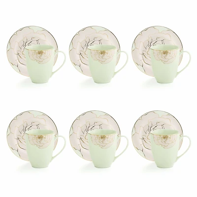 Rose 12-Piece Bone ChinaCups and Saucers Set by Brilliant