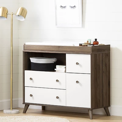 Yodi Changing Table with Drawers and Open Storage - Brown