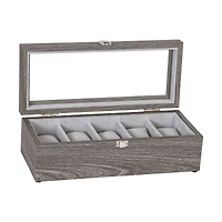 Mele and Co Nolan Woodgrain Watch Storage with Glass Lid - Grey