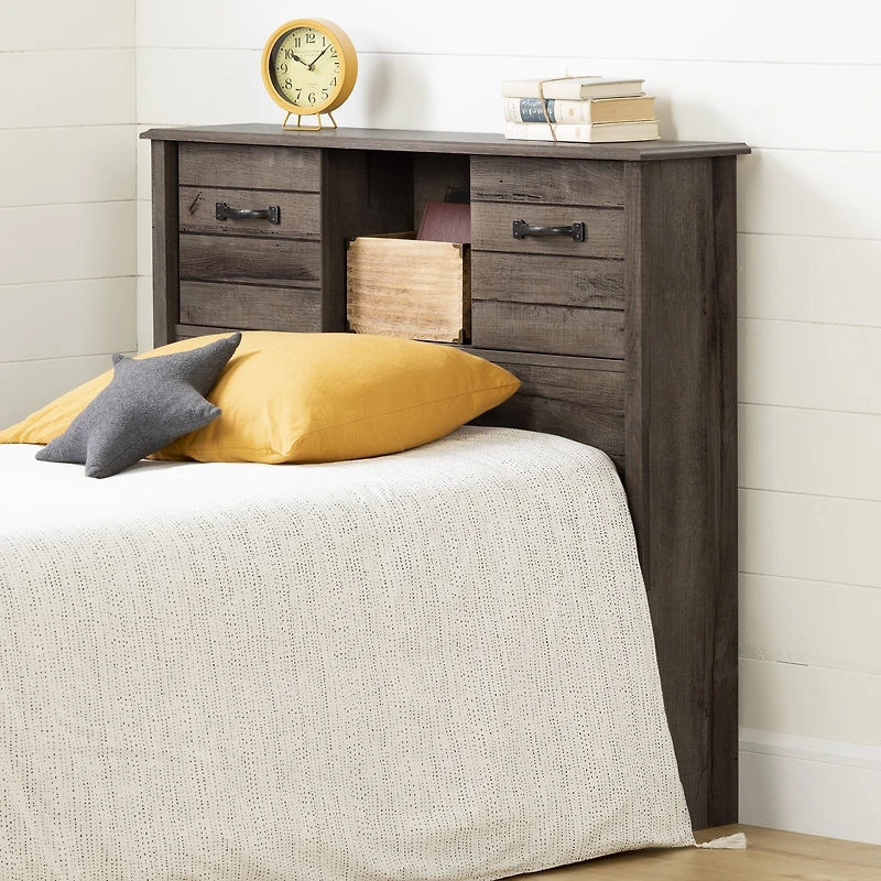 Ulysses Twin Bookcase Headboard with Storage and Sliding Doors - Brown