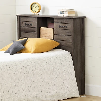 Ulysses Twin Bookcase Headboard with Storage and Sliding Doors - Brown
