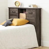 Ulysses Twin Bookcase Headboard with Storage and Sliding Doors - Brown
