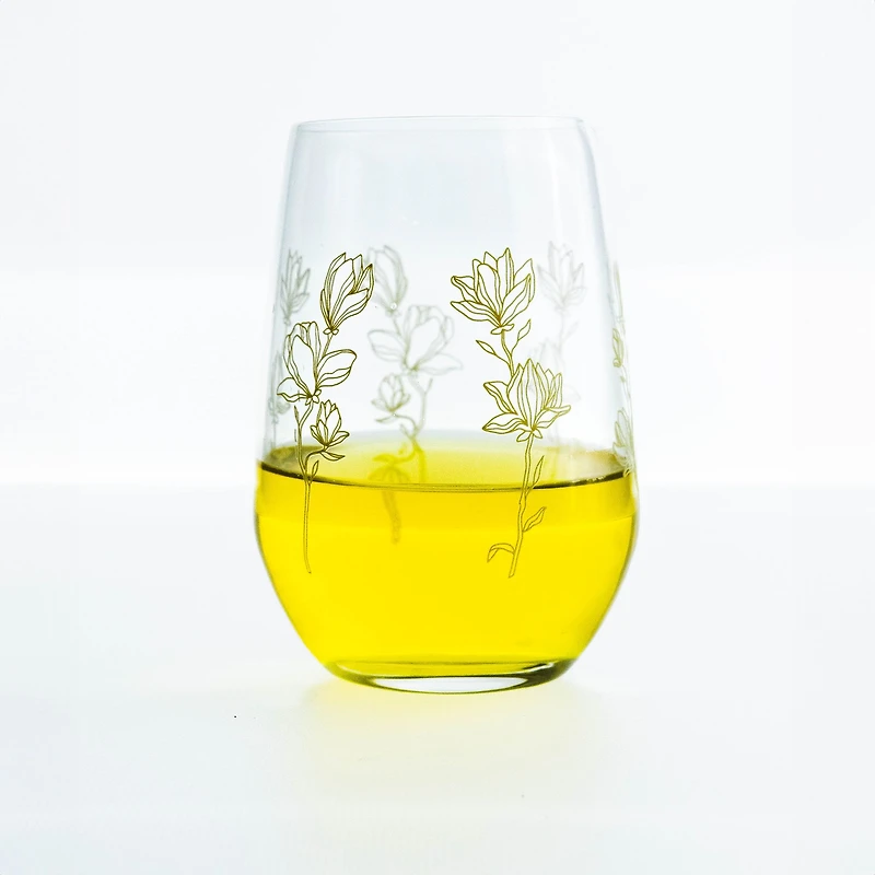 Golden Floral Stemless Glasses, Set of 6 - 13oz
