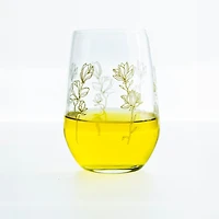 Golden Floral Stemless Glasses, Set of 6 - 13oz
