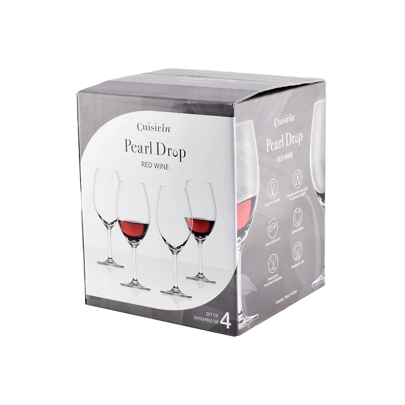Pearl Drop Red Wine Glasses, Set of 8 - 16oz