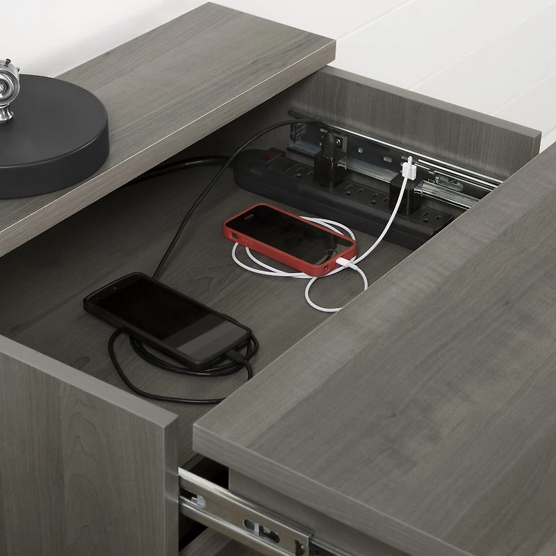 Versa Nightstand with Charging Station and Drawers - Grey
